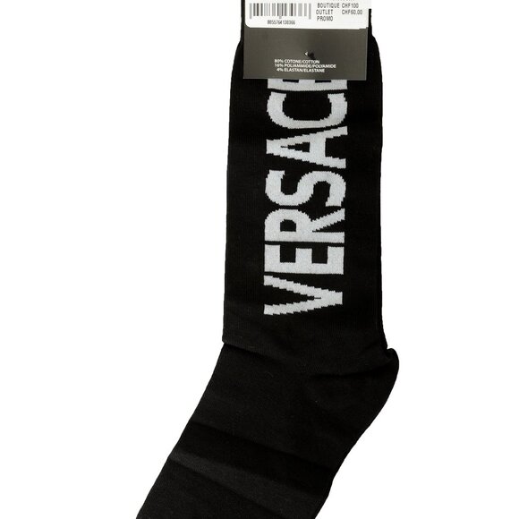 Versace Black & Gray Logo Print Socks sz S - Picture 1 of 3